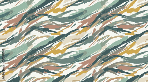 Vibrant watercolor brush strokes in green yellow pink and blue forming a seamless pattern on white background for design and decoration