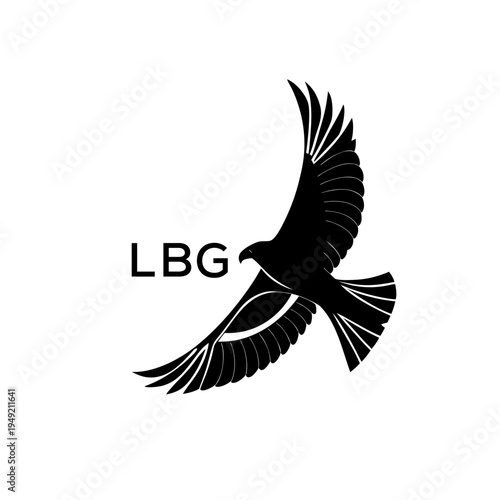 LBG Flying Eagle Silhouette Logo Vector, LBG LATER LOGO, Minimal Black Bird Emblem Design
