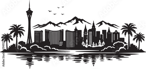 Las Vegas Skyline Silhouette, Silhouette Vector, Isolated on White Background