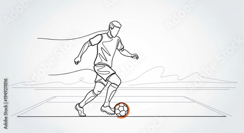 Soccer player dribbling ball during a game sketch.