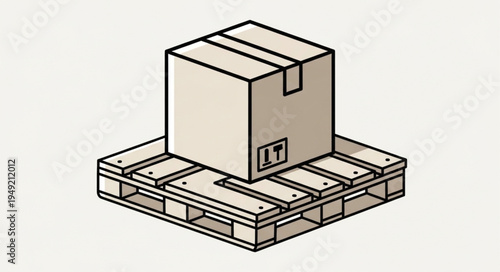 Cardboard box on a wooden shipping pallet isometric view.