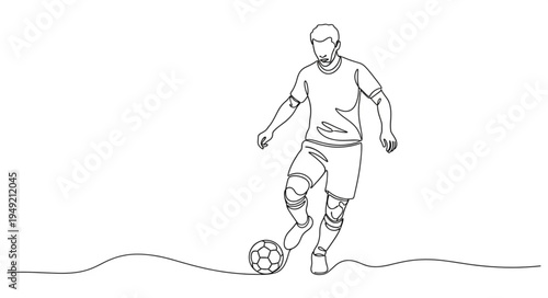 Soccer Player Kicking Ball Line Art Drawing.
