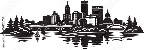 Providence Skyline Silhouette, Silhouette Vector, Isolated on White Background