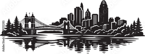 Cincinnati Skyline Silhouette, Silhouette Vector, Isolated on White Background