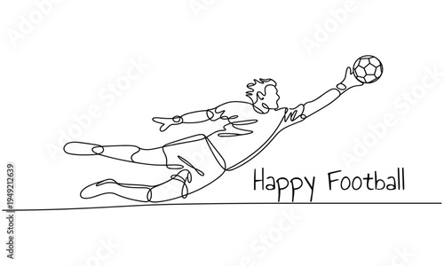Soccer goalkeeper diving to catch the ball Continuous line drawing