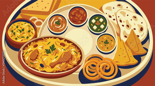 Traditional Indian Thali Platter with a Variety of Delicious Dishes