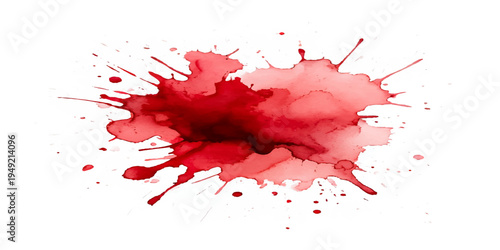 Isolated red paint splashes and watercolor ink splatters create a grunge liquid texture with artistic blood-like stains and vector design spots on a clean backdrop