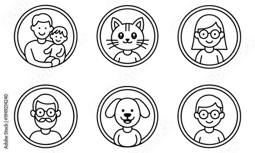 Avatar icons for family and pets minimalist Set 