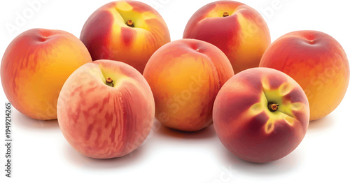 Fresh Red Yellow Peaches on White Background