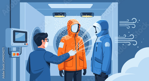 People Wearing Protective Clothing in Cold Room.