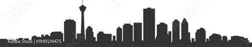 Calgary city skyline silhouette with Calgary Tower urban downtown skyscrapers vector illustration black cityscape isolated on light background Canadian metropolitan architecture