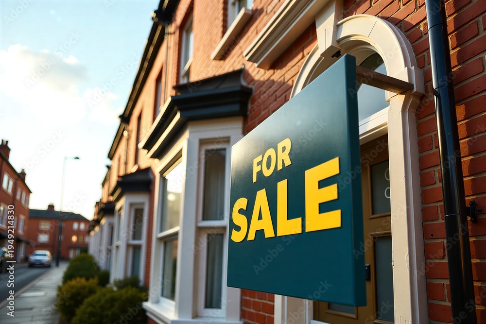 Obraz premium Tiled Houses and For Sale Sign