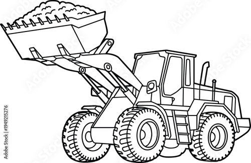 Front Loader Truck Carrying Dirt Load in Bucket Outline Construction Vehicle