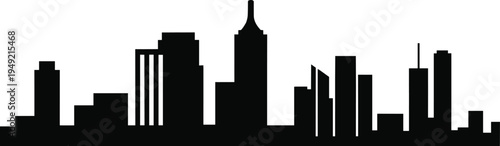 Modern city skyline silhouette with skyscrapers and urban buildings, minimalist black cityscape illustration isolated on light background, metropolitan architecture concept for design and branding