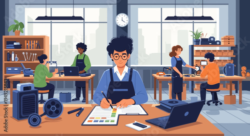 Wallpaper Mural Young woman working on project in office. Torontodigital.ca