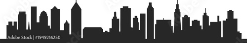 Modern urban city skyline silhouette with downtown skyscrapers and buildings, minimalist black cityscape illustration isolated on light background, metropolitan architecture skyline design concept