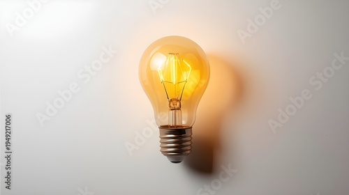 Glowing Vintage Incandescent Light Bulb on Gray Background Symbolizing Creative Idea Innovation and Inspiration Concept