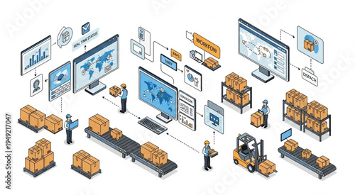 Isometric Logistics and Supply Chain Management Illustration.