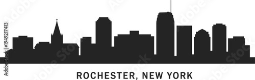 Rochester New York skyline silhouette with modern skyscrapers and urban buildings, minimalist black cityscape illustration isolated on light background, USA metropolitan architecture concept
