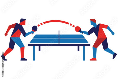 Two players engaged in an intense table tennis match