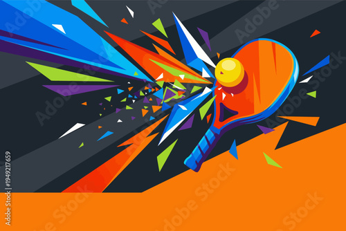 Explosive energy release from a shattered megaphone in vibrant geometric fragments
