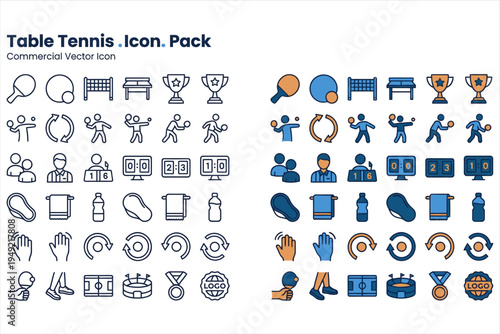 Comprehensive table tennis icon pack for commercial vector use