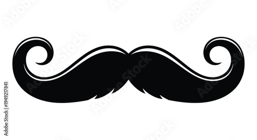 A black handlebar mustache with curled ends on a white background