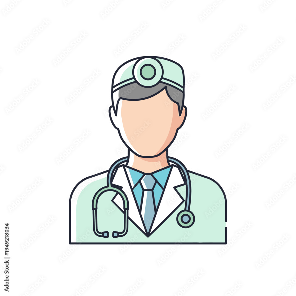 Fototapeta premium Doctor flat illustration with stethoscope and medical cap