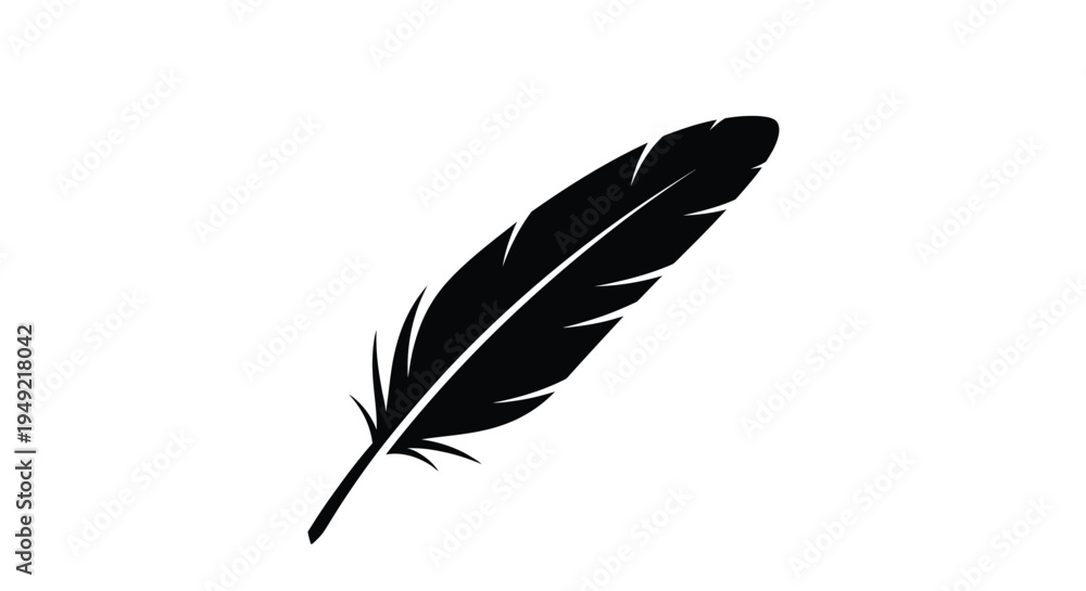 Fototapeta premium A black feather silhouette on a white background