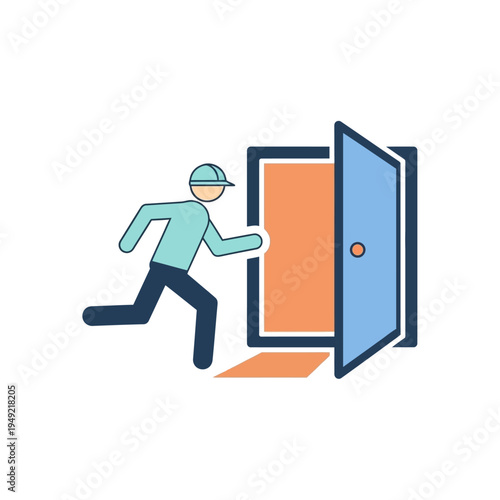 Man Running Through Open Doorway, Exit Strategy Concept