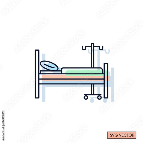 Hospital Bed with IV Stand Icon Healthcare Medical Treatment
