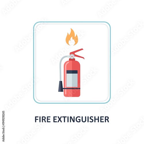 Red fire extinguisher with flame icon, safety equipment, fire prevention concept