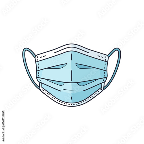 Medical Face Mask Icon - Blue surgical mask illustration with ear loops on white background