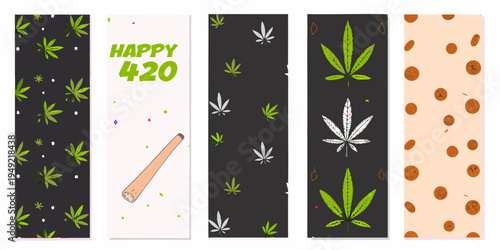 A collection of vertically oriented panels celebrating 420 and cannabis
