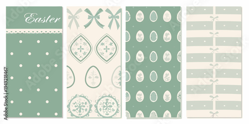 Four pastel easter themed rectangular patterned backgrounds arranged vertically