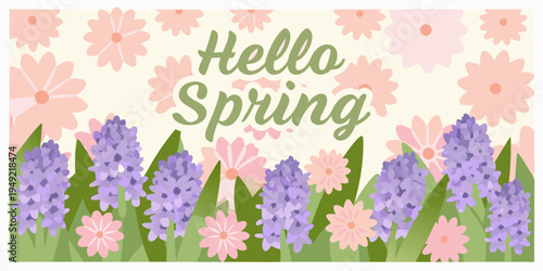 A cheerful spring greeting featuring flowers and a pastel color scheme