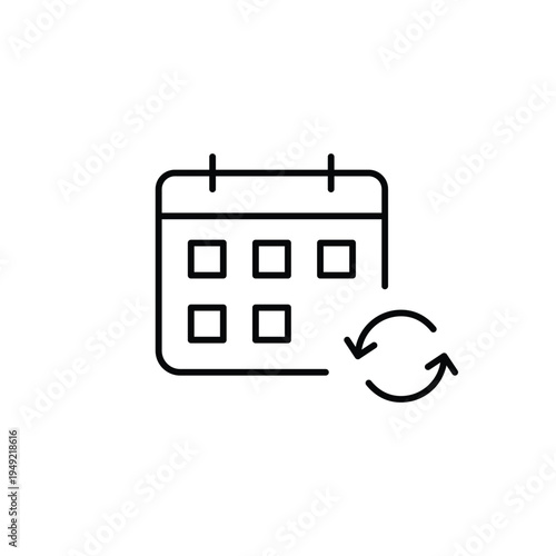 Calendar and renew arrows. Schedule update, date refresh, planning renewal. Pixel perfect, editable stroke vector icon