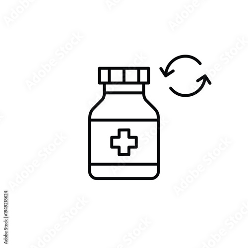 Medication update, prescription refill, health renewal. Blister of pills and arrows. Pixel perfect, editable stroke vector icon