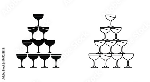 Cold drinks glass tower illustration with two identical arrangements in black silhouette