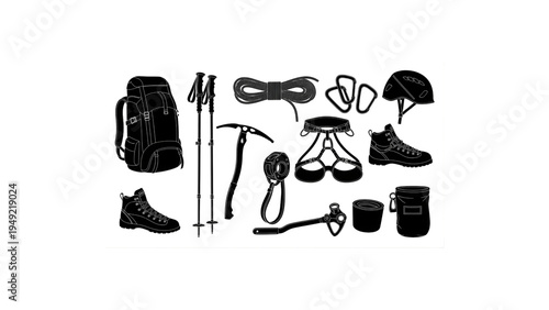 Hiking and Climbing Equipment Silhouettes Vector Set – Outdoor Adventure Gear Illustration