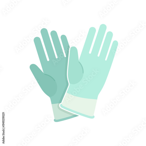 Pair of light blue protective gloves for cleaning or medical use, flat design illustration
