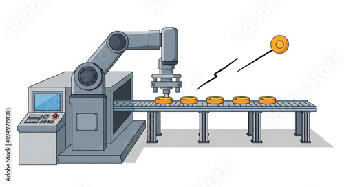 Automated Robotic Arm Working on a Production Line.