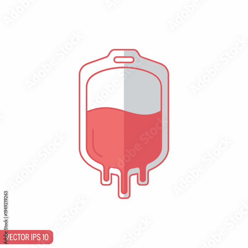 Blood bag icon, medical symbol for transfusion and donation, flat design