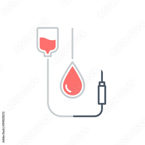 Blood Infusion Icon: Medical IV Bag, Drop, and Needle - Healthcare Concept