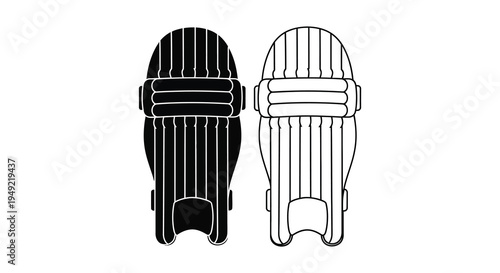 Two cricket pads displayed in a stark black and white silhouette