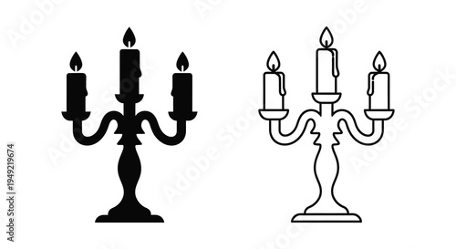 Two candelabras in contrasting styles one solid and one outlined silhouette
