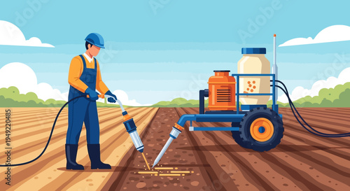 Farmer Operating Soil Sampling Equipment.