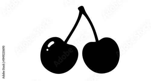 cherry, cherries, fruit, berry, sweet, fresh, ripe, juicy, food, dessert, snack, organic, natural, plant, botanical, stem, leaf, leaves, pair, twin, silhouette, shadow, black, outline, shape, icon, sy