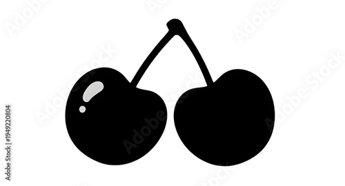 cherry, cherries, fruit, berry, sweet, fresh, ripe, juicy, food, dessert, snack, organic, natural, plant, botanical, stem, leaf, leaves, pair, twin, silhouette, shadow, black, outline, shape, icon, sy