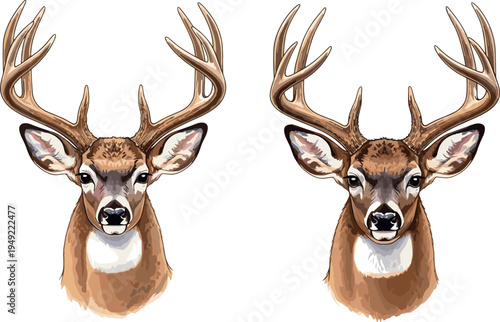 Obraz na plátně Realistic Deer Buck Head Vector Illustration Featuring Detailed Antlers Wildlife